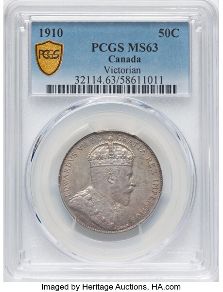 image for: Canada: Edward VII "Victorian Leaves" 50 Cents 1910 MS63 PCGS,...