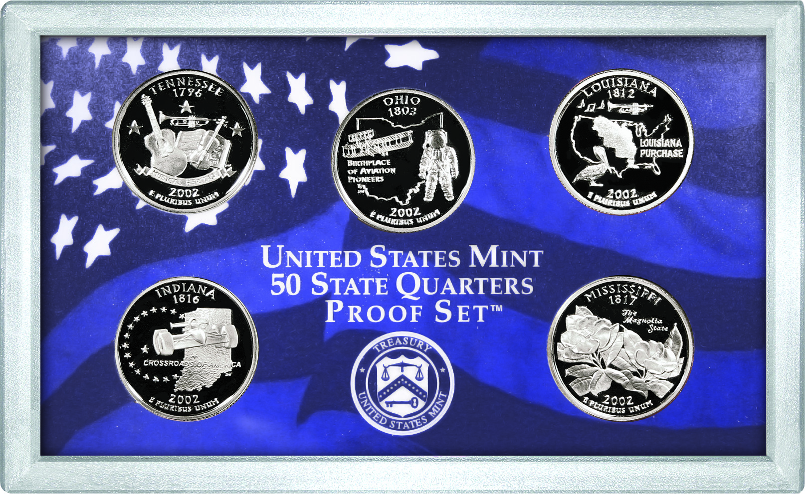 2002-S 25c Clad Quarters Proof Set, 5 Coins PR
