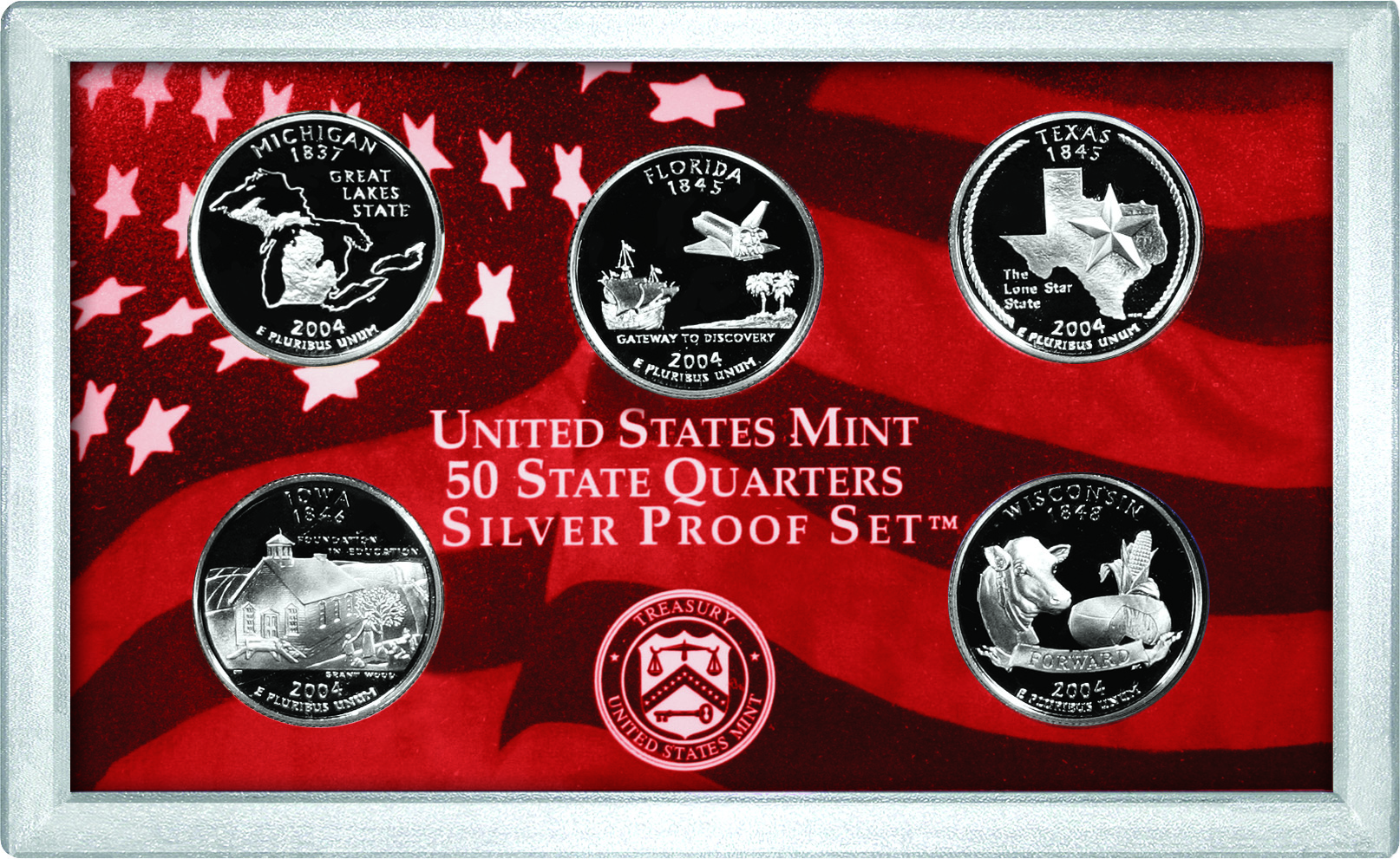 2004-S 25c Silver Quarters Proof Set, 5 Coins PR