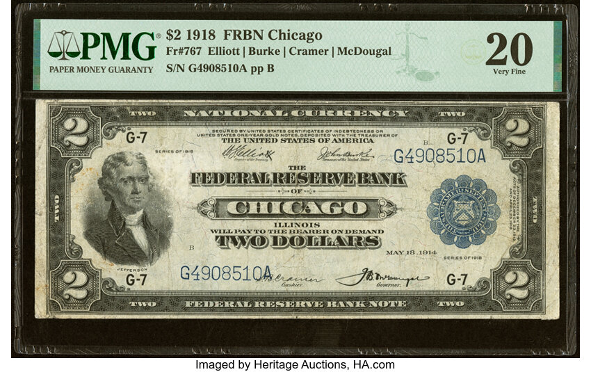 image for: Fr. 767 $2 1918 Federal Reserve Bank Note PMG Very Fine 20....