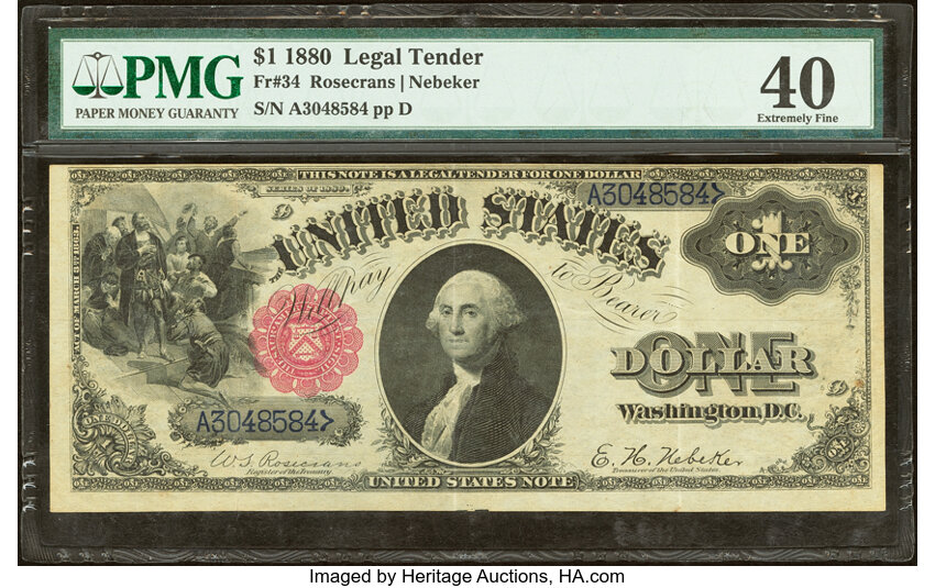 image for: Fr. 34 $1 1880 Legal Tender PMG Extremely Fine 40....