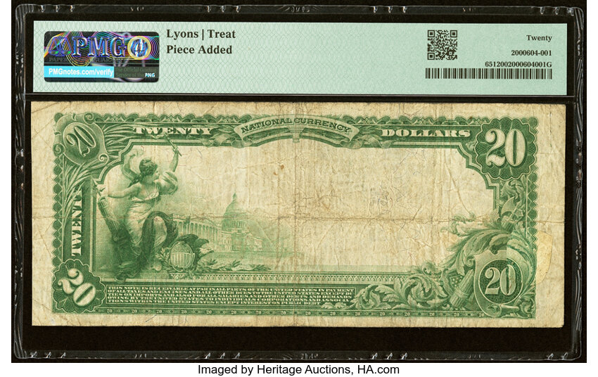 image for: Orange, CA - $20 1902 Plain Back Fr. 651 The First National Bank Ch. # 8181 PMG Very Fine 20....
