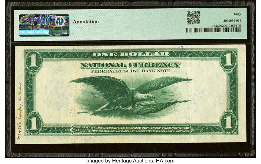 image for: Fr. 743 $1 1918 Federal Reserve Bank Note PMG Very Fine 30....
