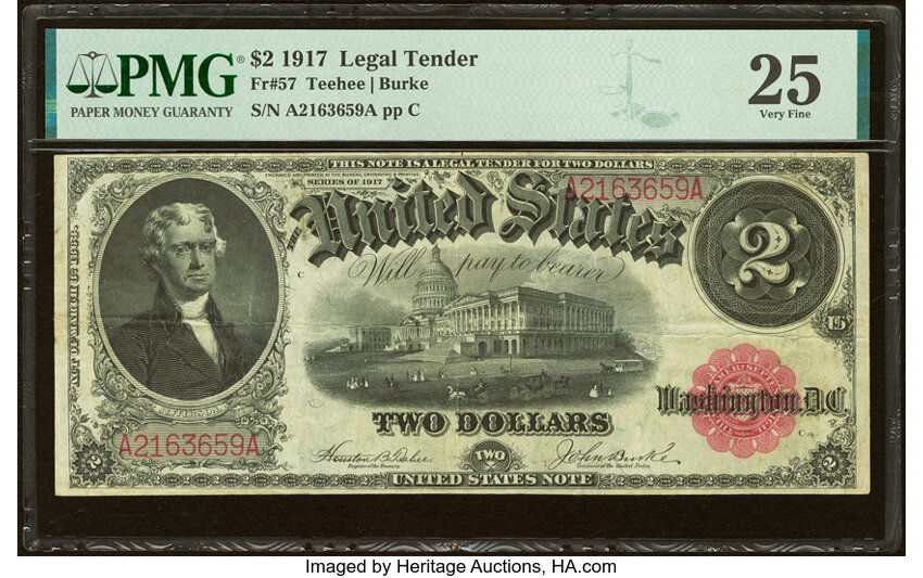 image for: Fr. 57 $2 1917 Legal Tender PMG Very Fine 25....