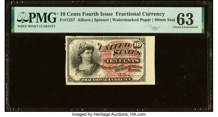 image for: Fr. 1257 10¢ Fourth Issue PMG Choice Uncirculated 63....