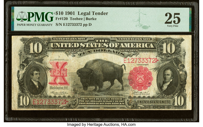 image for: Fr. 120 $10 1901 Legal Tender PMG Very Fine 25....
