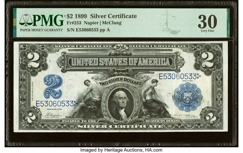 image for: Fr. 253 $2 1899 Silver Certificate PMG Very Fine 30....