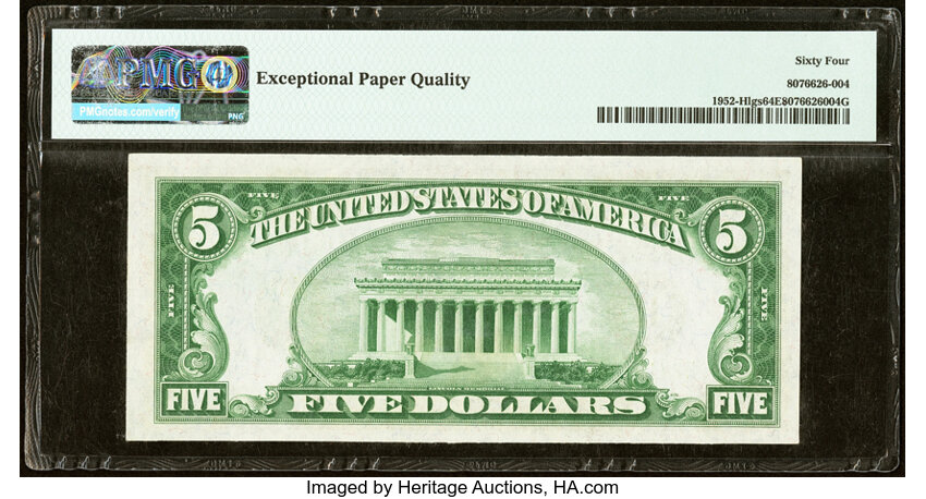 image for: Fr. 1952-H $5 1928B Light Green Seal Federal Reserve Note. PMG Choice Uncirculated 64 EPQ....