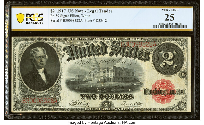 image for: Fr. 59 $2 1917 Legal Tender PCGS Banknote Very Fine 25....