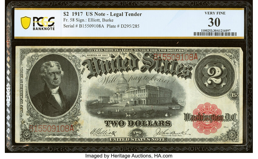 image for: Fr. 58 $2 1917 Legal Tender PCGS Banknote Very Fine 30....