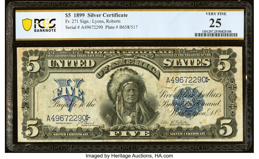 image for: Fr. 271 $5 1899 Silver Certificate PCGS Banknote Very Fine 25....