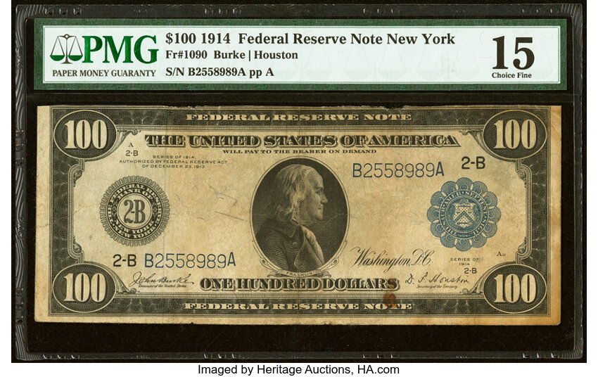 image for: Fr. 1090 $100 1914 Federal Reserve Note PMG Choice Fine 15....