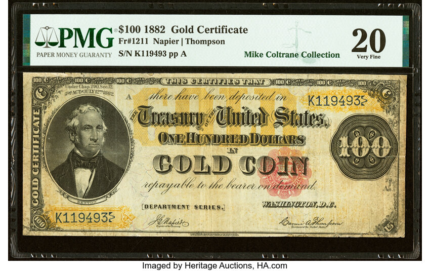 image for: Fr. 1211 $100 1882 Gold Certificate PMG Very Fine 20....