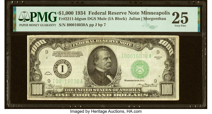 image for: Fr. 2211-I $1,000 1934 Federal Reserve Note. PMG Very Fine 25....