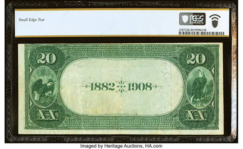 image for: New York, NY - $20 1882 Date Back Fr. 555 The Lincoln National Bank Ch. # (E)2608 PCGS Banknote Very Fine 30....