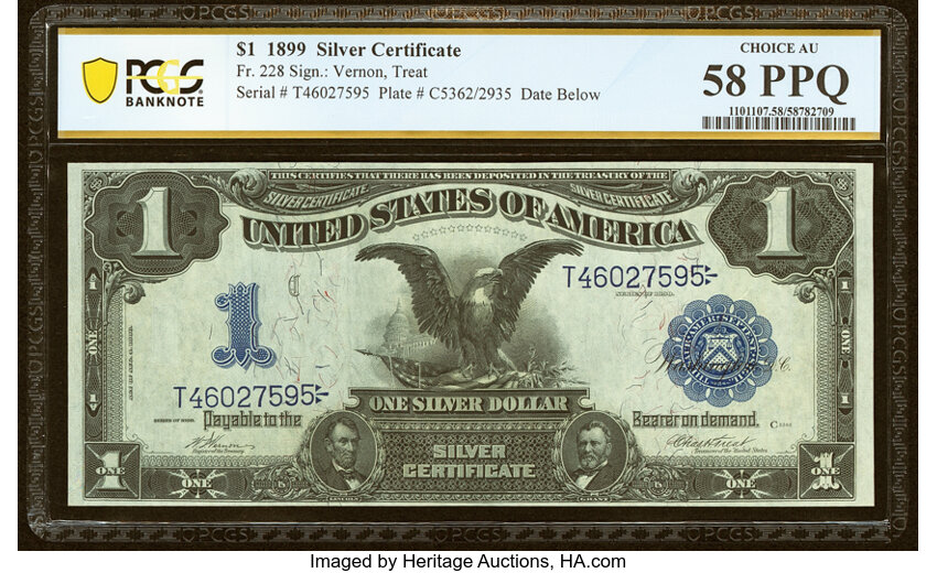 image for: Fr. 228 $1 1899 Silver Certificate PCGS Banknote Choice AU 58 PPQ....