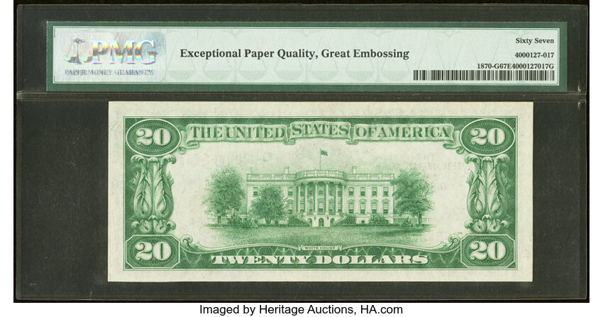 image for: Fr. 1870-G $20 1929 Federal Reserve Bank Note. PMG Superb Gem Unc 67 EPQ....