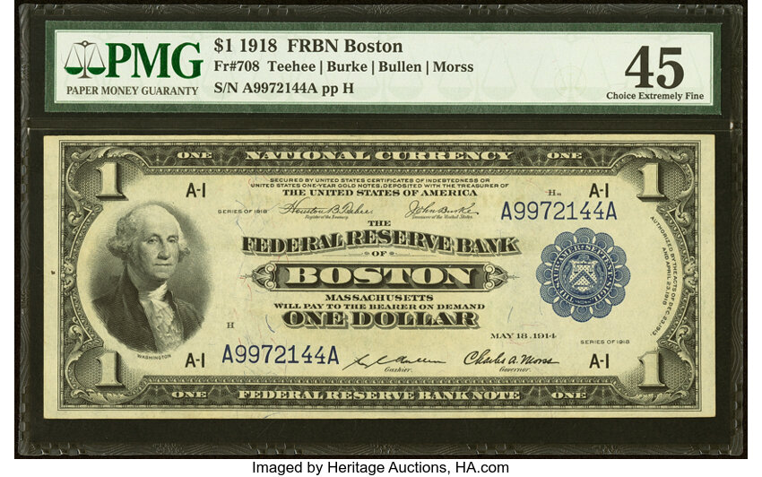 image for: Fr. 708 $1 1918 Federal Reserve Bank Note PMG Choice Extremely Fine 45....