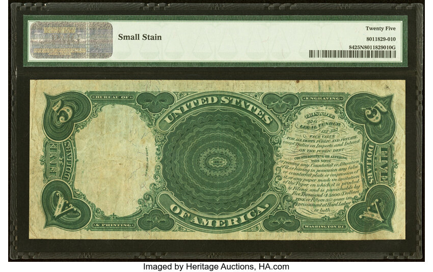 image for: Fr. 84 $5 1907 Legal Tender PMG Very Fine 25 Net....