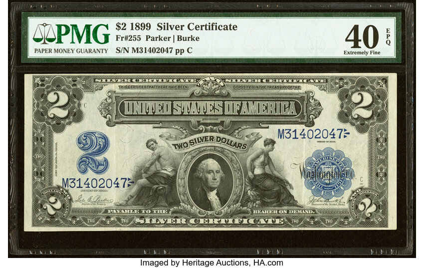 image for: Fr. 255 $2 1899 Silver Certificate PMG Extremely Fine 40 EPQ....