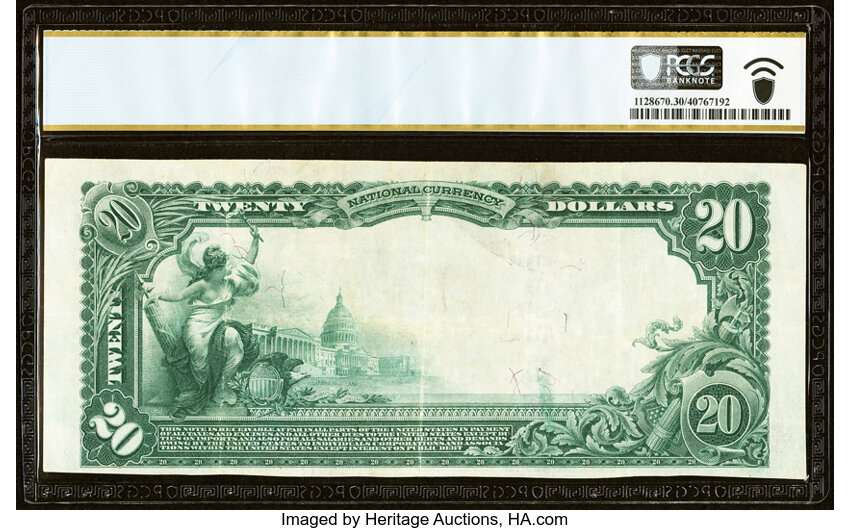 image for: Baltimore, MD - $20 1902 Plain Back Fr. 659 The Drovers & Mechanics National Bank Ch. # (E)2499 PCGS Banknote Very Fine 30....