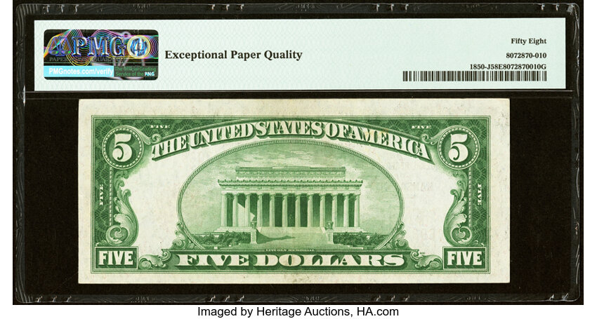 image for: Fr. 1850-J $5 1929 Federal Reserve Bank Note. PMG Choice About Unc 58 EPQ....