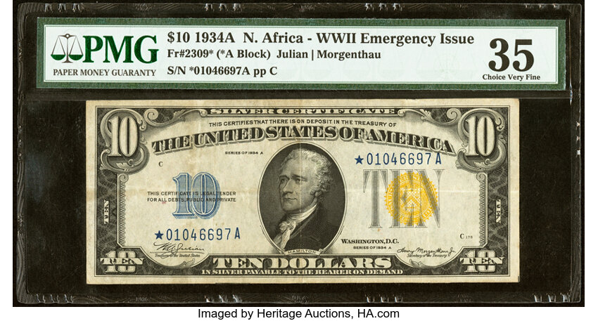 image for: Fr. 2309* $10 1934A North Africa Silver Certificate Star Note. PMG Choice Very Fine 35....
