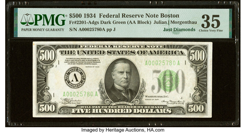 image for: Fr. 2201-A $500 1934 Federal Reserve Note. PMG Choice Very Fine 35....
