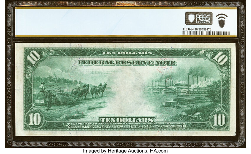 image for: Fr. 905 $10 1914 Federal Reserve Note PCGS Banknote Very Fine 30....