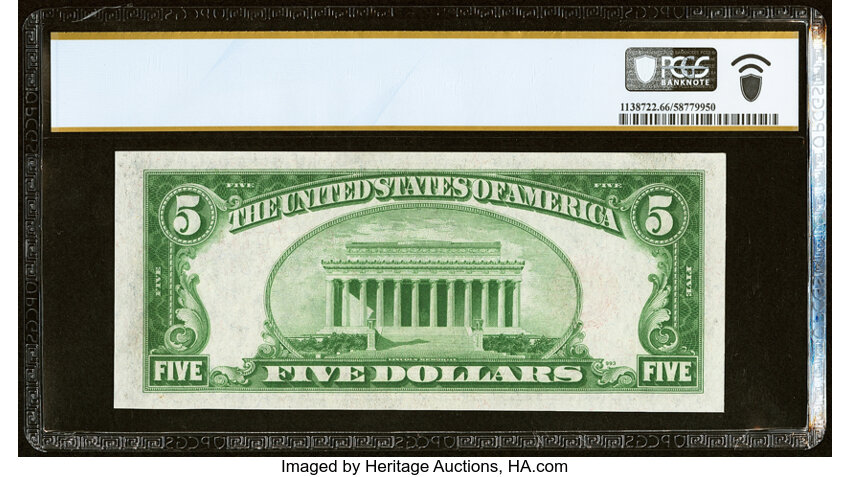 image for: Fr. 1528 $5 1928C Legal Tender Note. PCGS Banknote Gem Unc 66 PPQ....