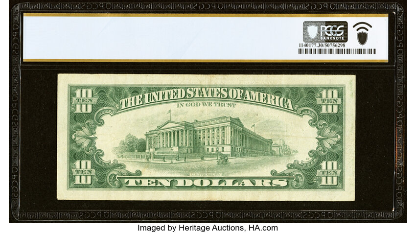 image for: Even Million Binary Serial Number 01000000 Fr. 2018-G $10 1969 Federal Reserve Note. PCGS Banknote Very Fine 30 PPQ....