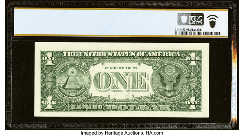 image for: Fancy Radar Serial Number 00077000 Fr. 1921-D $1 1995 Federal Reserve Note. PCGS Banknote Gem Unc 65 PPQ....