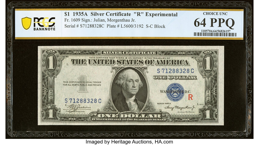 image for: Fr. 1609 $1 1935A R Silver Certificate. PCGS Banknote Choice Unc 64 PPQ....