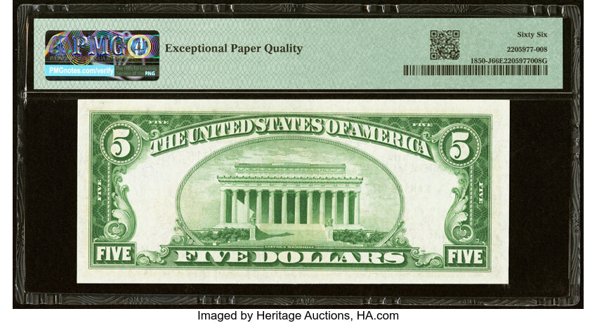 image for: Fr. 1850-J $5 1929 Federal Reserve Bank Note. PMG Gem Uncirculated 66 EPQ....