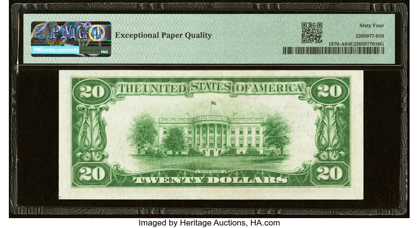 image for: Fr. 1870-A $20 1929 Federal Reserve Bank Note. PMG Choice Uncirculated 64 EPQ....