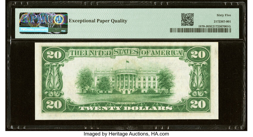 image for: Fr. 1870-J $20 1929 Federal Reserve Bank Note. PMG Gem Uncirculated 65 EPQ....