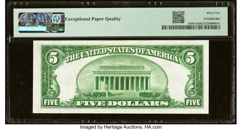 image for: Low Serial Number 900 Fr. 1950-G $5 1928 Federal Reserve Note. PMG Gem Uncirculated 65 EPQ....