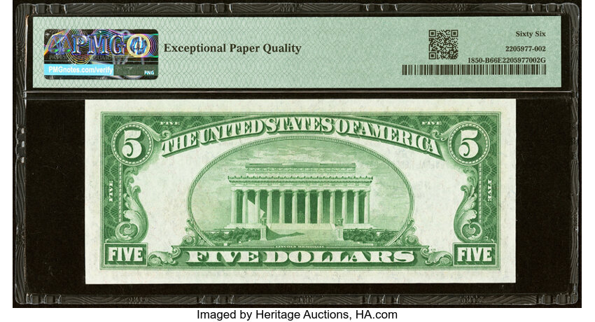 image for: Fr. 1850-B $5 1929 Federal Reserve Bank Note. PMG Gem Uncirculated 66 EPQ....