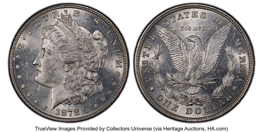 image for: 1878 8TF $1 Chip in Ear, VAM-14, AU58 PCGS.  CDN: $180 Whsle. Bid for NGC/PCGS AU58. Mintage 699,300....