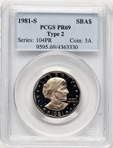 image for: 1981-S SBA$1 Type Two PR69 PCGS. PCGS Population: 16 in 69, 0 finer (12/25). CDN: $80 Whsle. Bid for NGC/PCGS PR69. Mi...