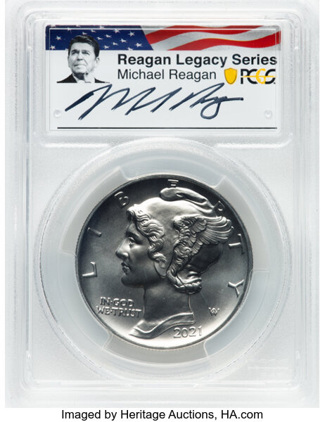 image for: 2021 $25 Palladium Eagle, Reagan Legacy Series, First Day of Issue MS70 PCGS. Ex: Michael Reagan Signature. PCGS Population...