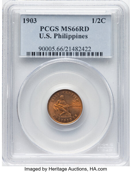 image for: 1903 1/2C MS66 Red PCGS. PCGS Population: 22 in 66 (2 in 66+), 3 finer (12/25). CDN: $600 Whsle. Bid for NGC/PCGS MS66....
