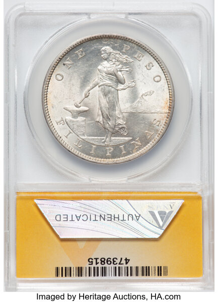 image for: 1903-S  Philippines Peso MS62 ANACS....