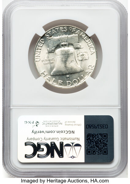 image for: 1959 50C Doubled Die Reverse, T2/T1, FS-801, MS64 NGC. Bill Fivaz, Variety Expert, Authentic Hand-Signed. NGC Census: 0 in ...