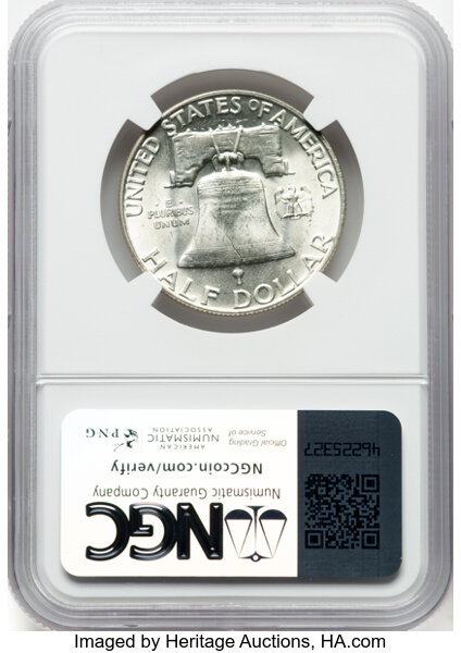 image for: 1959 50C "Goiter", FS-402, MS64 NGC. Bill Fivaz, Variety Expert, Authentic Hand-Signed. NGC Census: 0 in 64, 0 finer (12/25...