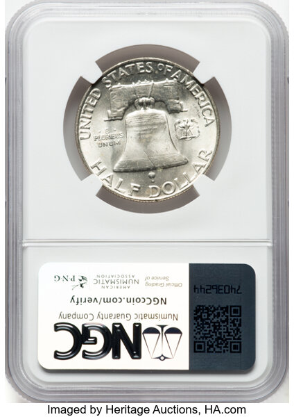 image for: 1959 50C "Goiter", FS-402 MS64 Full Bell Lines NGC. Bill Fivaz, Variety Expert, Authentic Hand-Signed. NGC Census: 0 in 64,...