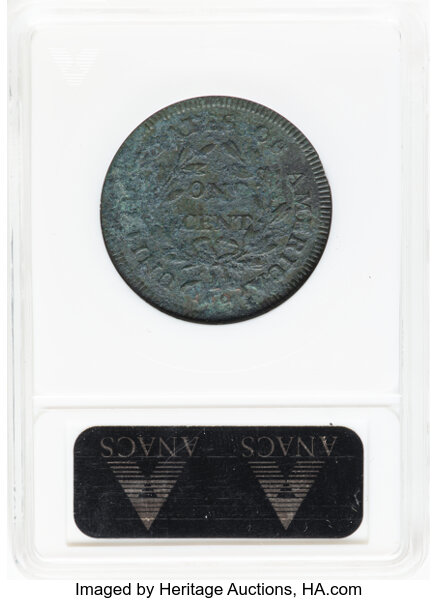 image for: 1797 1C Reverse of 1797, Stems, S-139, B-21, R.1 -- Corroded -- ANACS Details. XF Details, Net Fine 15. Housed in a small-s...