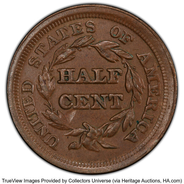 image for: 1853 1/2 C C-1, B-1, R.1, MS63 Brown PCGS. CDN: $330 Whsle. Bid for NGC/PCGS MS63. Mintage 129,694....