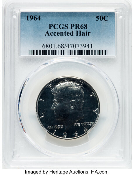 image for: 1964 50C Accented Hair, FS-401, PR68 PCGS. CDN: $190 Whsle. Bid for NGC/PCGS PR68. ...