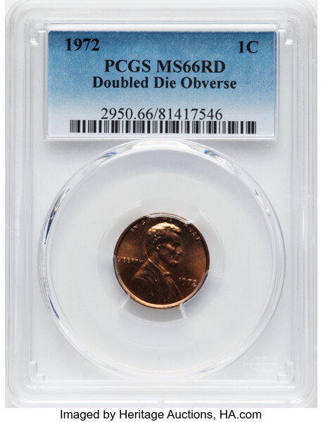 image for: 1972 1C Doubled Die Obverse, FS-101, MS66 Red PCGS. CDN: $1,000 Whsle. Bid for NGC/PCGS MS66. Mintage 75,000. ...